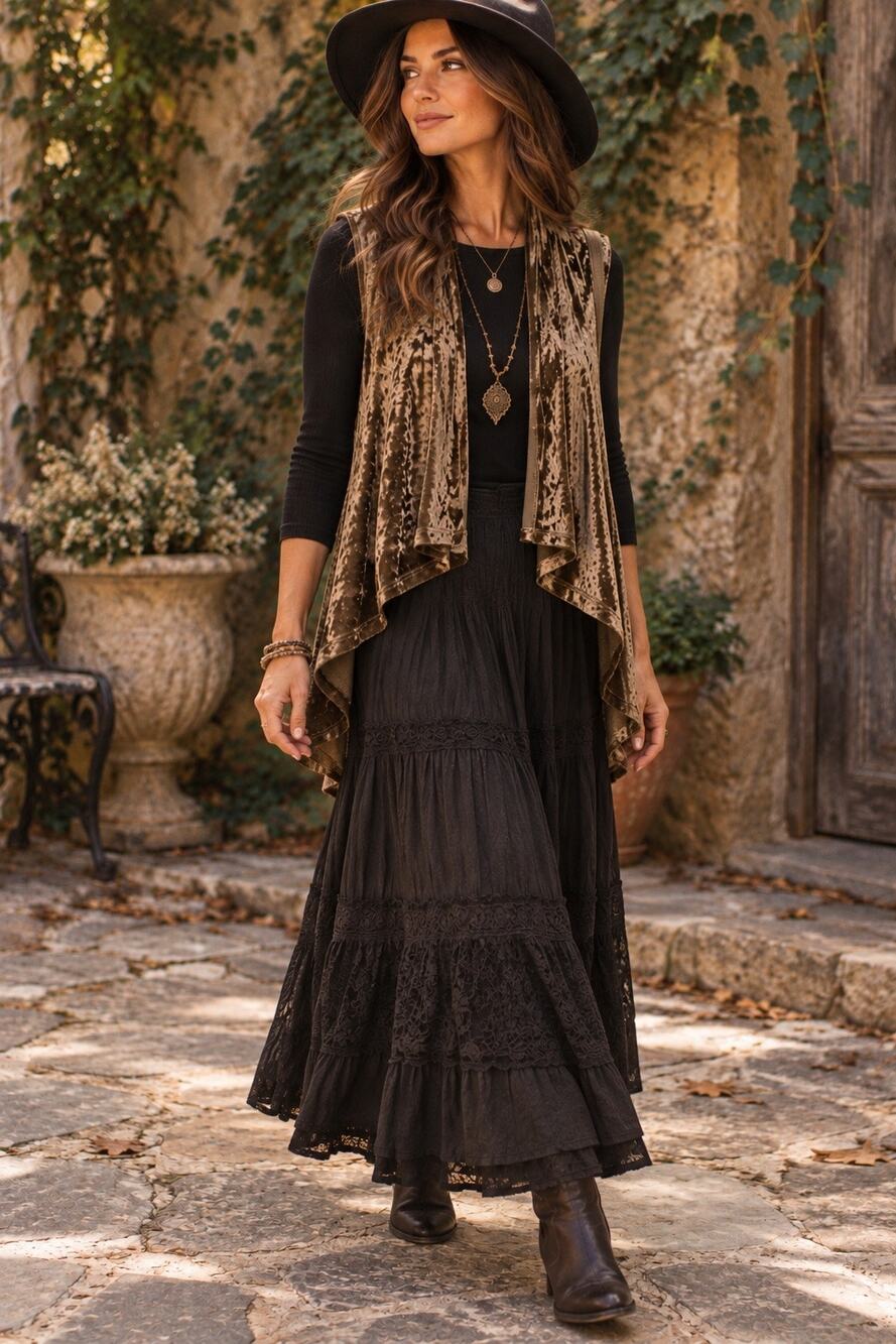 Whimsigoth Brown Crushed Velvet Draped Vest Lagenlook Boho Fairy Grunge L
